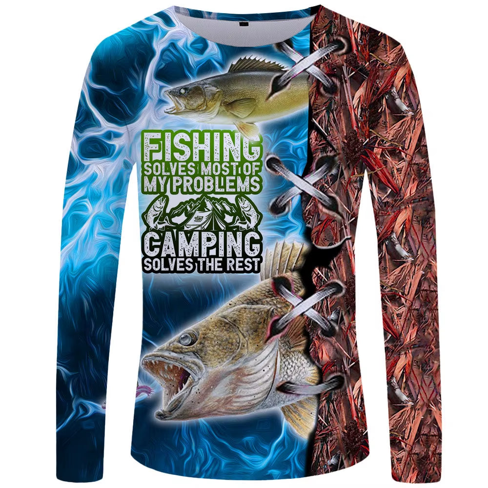 Men'S Long Sleeve T-Shirts 3D Printed Long T Shirt for Men Street O Neck Pullover Oversized Tee Shirt Man Clothing Fashion Fish